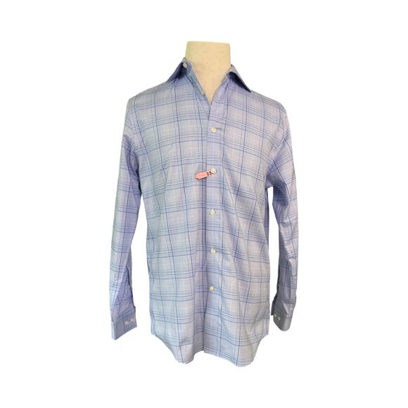 Michael Kors XL Blue Plaid Dress Shirt Men’s Button-Up Long Sleeve - Picture 6 of 10